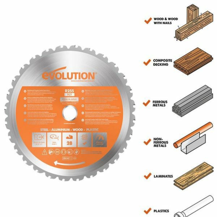 Evolution Power Tools * | Evolution Power Tools 10 In. Multipurpose X 28T X 1 In. Arbor Rage255Blade Outlet